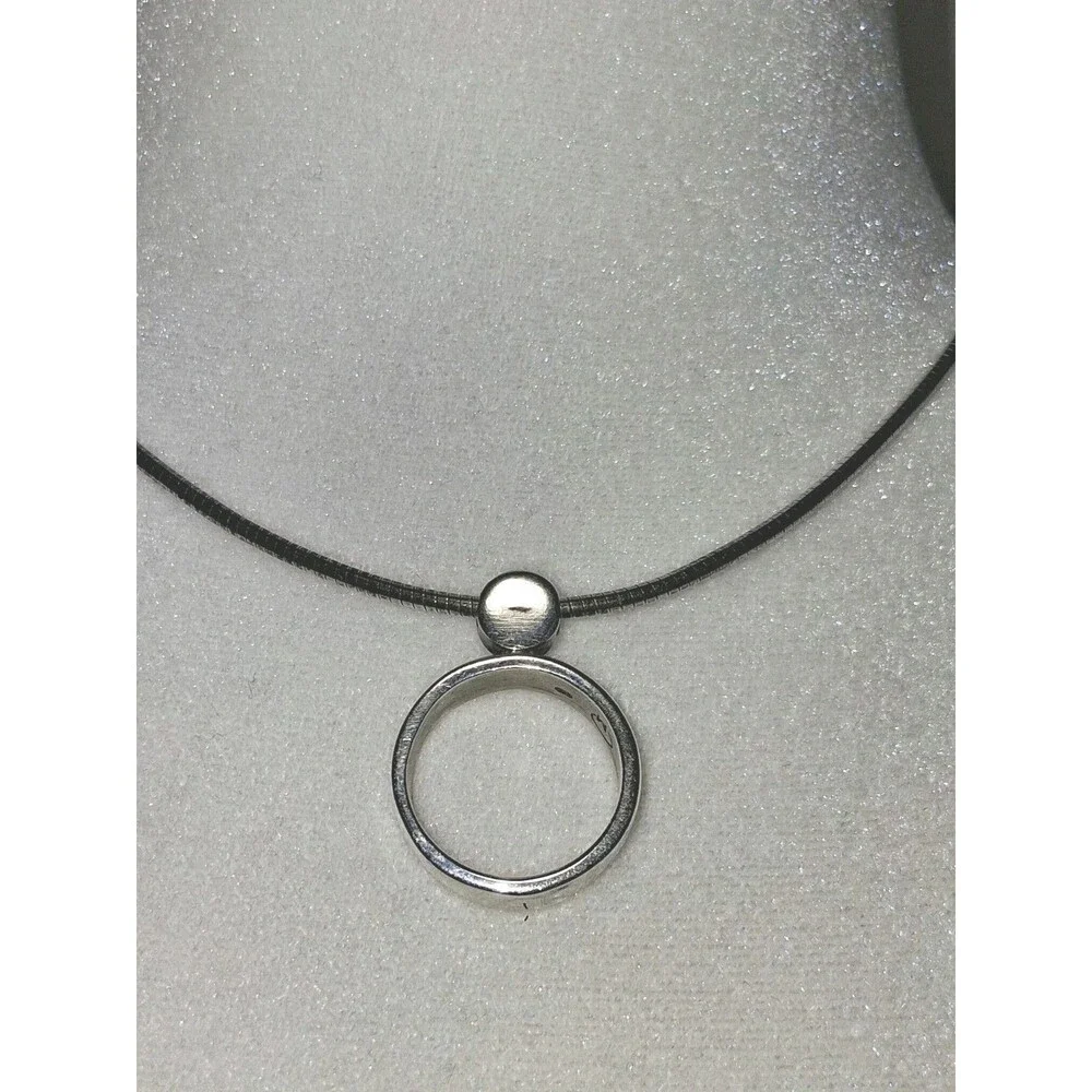 925 Sterling Silver Hammered Circle Pendant Necklace Italian Snake 16